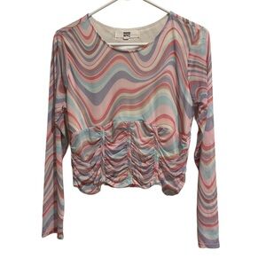 Madden NYC Women’s Sheer Corset Ruched Top size XL Long Sleeve